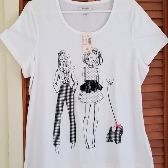 Dress Barn Tops - Dress Barn White Dog Walker SS Tee Plus Si…
